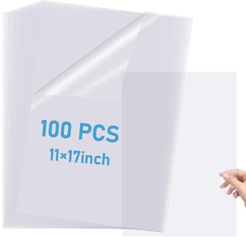 Timgle 100 Sheets Waterproof Inkjet Transparency Film 11 x 17 Inch Transparency Paper Acetate Sheets for Silk Screen Printing Transparent Printer Paper for Printers Overhead Projector Crafts 5 Mil