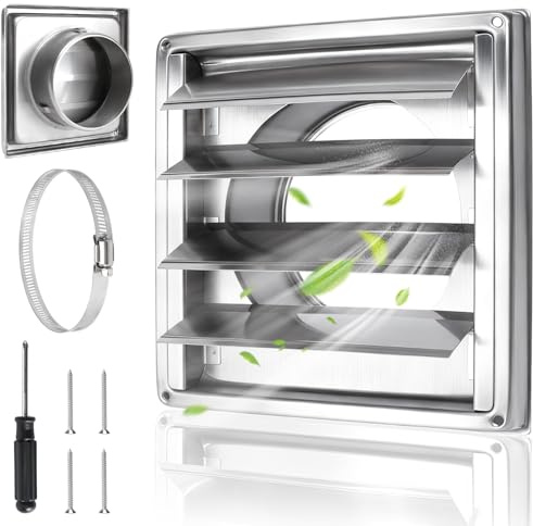 AWBEOT 100mm Rejilla Ventilacion Exterior Acero Inoxidable Rectangular Rejillas de Ventilacion Regulables Rejilla Campana Extractora con Láminas Móviles para Cocina Horno Autocaravanas
