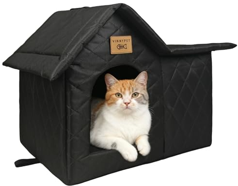 Vinnypet Luxus Katzenhaus Draußen Wasserdicht Katzenhöhle Faltbare | Haustierhaus Wetterfester Winterfest Hundehütte mit Plüschkissen Tierheim für Streuner Haustiere 45x35x40cm