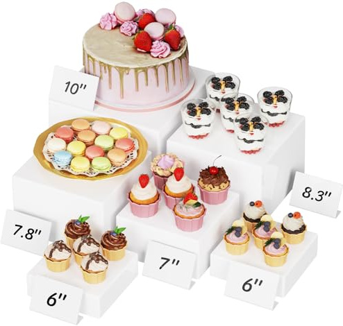 Lifewit Espositore da Buffet per Aperitivo, Supporti in Plastica per Torte, Dessert, Oggetti da Collezione, Gioielli, Supporto Cubico Annidabile, Bianco, Set di 6 (16/16/18/20/21/25 cm)