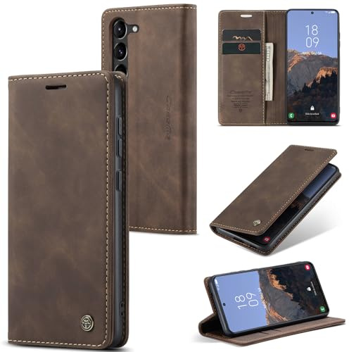 Sojlecyu Handyhülle für Samsung Galaxy S23 5G hülle Premium PU Leder Cover Klapphülle Tasche Flip Case Magnet Kartenfach Ständer Schutzhülle für Samsung Galaxy S23 5G, Kaffee