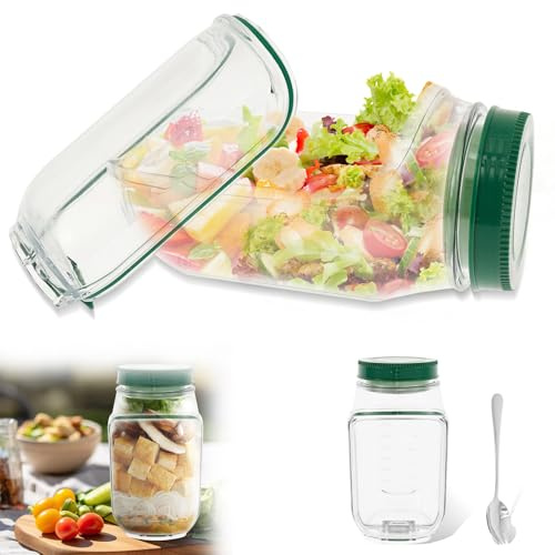 BUTORY Contenedor de ensalada de plástico reutilizable con tenedor, tapa desmontable, contenedor vertical de ensalada para oficina, picnic, campamentos