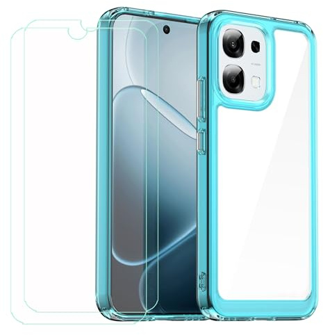 GYDQQKJ Funda para OPPO A6 5G + 2 Piezas Vidrio Protector de Pantalla Cristal Templado Film, Translúcido Azul Suave TPU Silicona Cover Carcasa Caso Case para OPPO A6 5G (6.57)