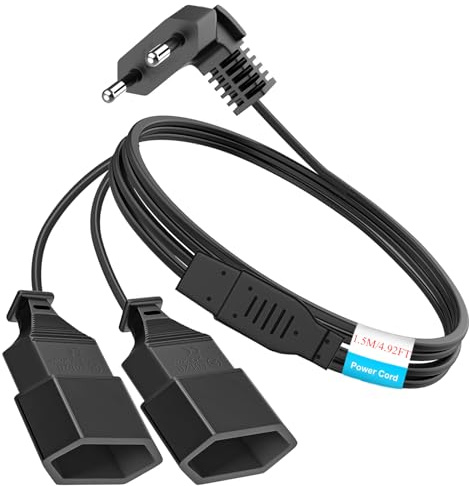 Verlängerungskabel Flach 1,5M(0,75m+2x0.75m), 2 in 1 Eurostecker Verlängerung, 2X 0,75 mm² Verlängerungskabel Dünn, 250V/2.5A Flachstecker Verlängerung Typ-C-Stecker Geeignet für TV Monitor Computer