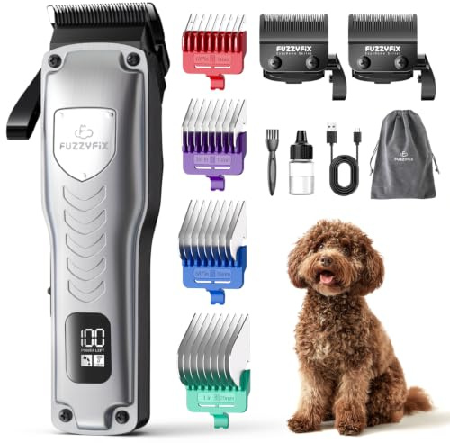 FuzzyFix Dog Clippers for Grooming with Metal Combs and Replacement Blade