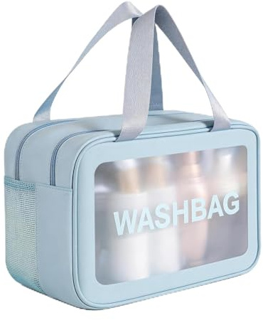 LikGuest Kosmetiktasche, PVC Kosmetiktasche Wasserdicht, Tragbare wasserdichte Kulturtasche, Handgepäck-Reisezubehör, Aufbewahrungstasche für Männer, Frauen, Blau