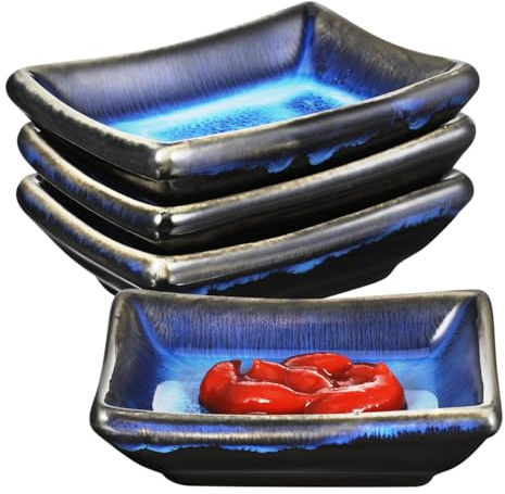 JEWEDECO Coupelles à Sauce Japonaises en Céramique Bleu 3,5 Pouces Lot de 4 pour Dips et Accompagnements Lors de Repas Asiatiques