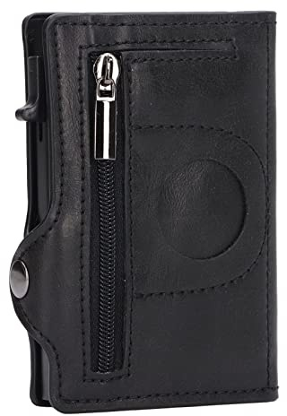 SIXRUN Plånbok, Aluminiumlegering PU-korthållare Ultratunn 10 X 7 X 2 Cm med kontant- och Kortfack Anti Lost Design för Män Dagliga Resor Office Front Pocket Carry (Svart)