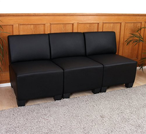 Mendler Modular 3-Sitzer Sofa Couch Lyon, Kunstleder - schwarz, ohne Armlehnen