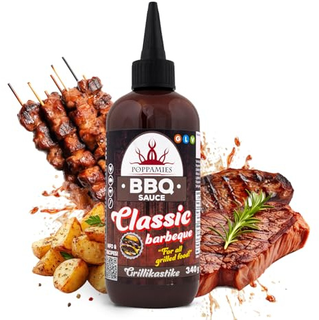 Sauce barbecue Poppamies Classic Barbeque – Saveur traditionnelle et polyvalente, parfaite pour la viande, le poulet et les légumes – Sans gluten, végétalienne – 340 g