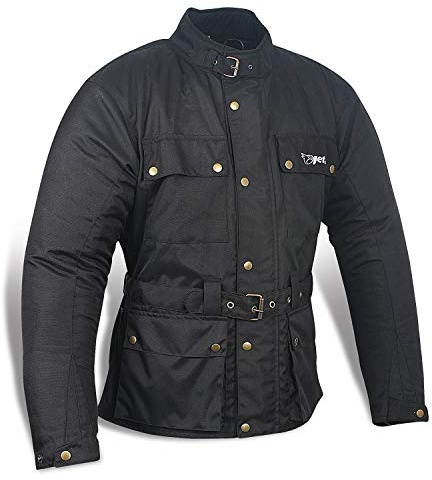Jet Blouson Moto imperméable avec Armure Veste Moto Textile Vintage rétro Classique (Noir, M (EU 48-50))