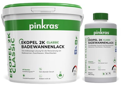 EKOPEL 2K Badewannenlack Geruchlos Weiß RAL 9003 / DIN EN 71-3 Badewannenbeschichtung - Emaille - Farbe (Badewannen-Set)