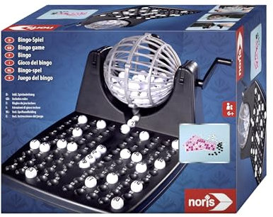 Noris 606150493 Bingotrommel inkl. Chips, 90 Kugeln und 12 Bingokarten, Aktionsspiel für Die ganze Familie, für Kinder ab 6 Jahren, Mehrfarbig/Meereswellen (Ocean Tides)