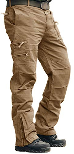 CRYSULLY Men's Working Ripstop Pants Tactical Hiking Stretch Pants Wild Combat Zipper Pockets Trousers Wolf Brown 34