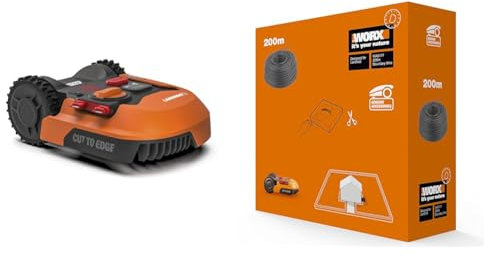 Worxtagliaerba Robot Da Giardino Landroid Wr142E, Rasaerba Elettrico A Batteria 20 V, Tosaerba 3 Lame Mobili & Wa0177 Filo Perimetrale, Lunghezza 200 Mt. Per Robot Rasaerba Landroid,Colore Nero