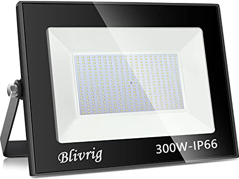 Blivrig LED Strahler Außen 300W, LED Scheiwerfer 6000K Kaltweiß 30000LM | IP66 Wasserdicht Außenstrahler, 120° Strahl, Fluter für Garten Garage Hof Hinterhof
