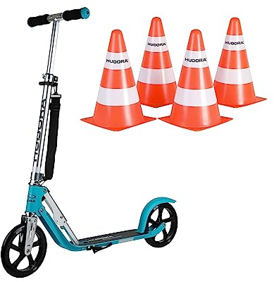 HUDORA BigWheel 205 Scooter inklusive Bundle - Tretroller für Kinder und Erwachsene - Roller ab 6 Jahre - Cityroller bis zu 100 kg - Klappbar & Höhenverstellbar - Mit Tragegurt