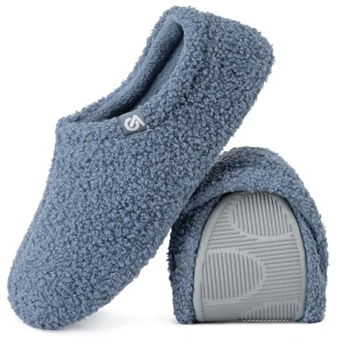 VeraCosy Damen Memory Foam Filz Hausschuhe Geschlossener Ferse Pantoffeln Mit Polarvlies-Futter, 38/39 EU, Blau