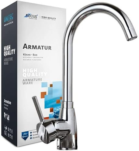 Generic Küchenarmatur Einhand Spültischbatterie Drehung- Wasserhahn mit rundem Hebel Spültischarmatur mit Hoher Auslauf