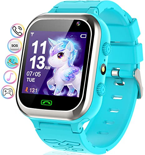 Montre Connectée Enfant - Montre Intelligente Enfants avec Téléphone SOS Pedometer 11Jeux Réveil Musique Caméra Lampe de Poche, Montre Enfant Smartwatch Cadeaux Garçons et Filles de 4-12 Ans (Blue)