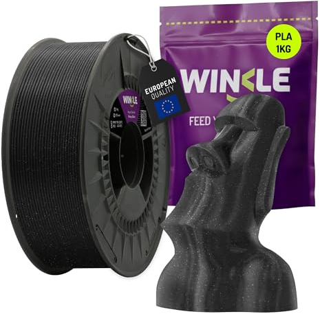 WINKLE Filamento PLA HD Glitter 1.75mm Negro 1kg, Filamento Impresora 3D