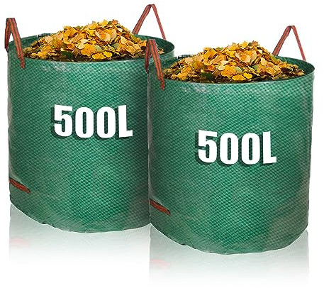 BigDean 2 Stück Gartenabfallsack 500L Laubsack selbststehend 3 Griffe robust wasserdicht & faltbar Laubsack groß Gartensack 500L