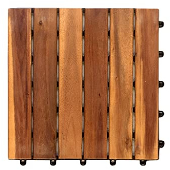 Woodtex Terrassenfliese Akazie | Holzfliese | Natur/Braun | 24 mm Stark | LxB: 30 x 30 cm | 6 Latten | PVC Träger | Verschraubt | Glatt
