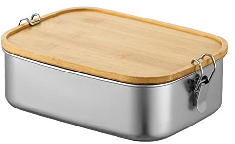 Bento Lunchbox für Erwachsene/Kinder,Edelstahl Brotdose und Lunchbox 800ml/1200ml/1500ml,Metalldose mit Holzdeckel,BPA- & Plastikfreie Brotbox,Frühstücksbox für Kindergarten,Schule & Ausflüge (1200ml)