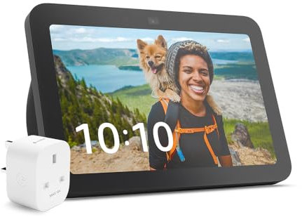 Echo Show 8 (3rd Gen, 2023 release) | Charcoal + Meross Matter Smart Plug, Works with Alexa - Smart Home Starter Kit