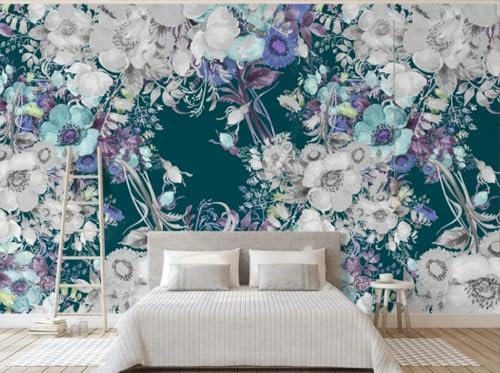 Fototapete Blumen 3D Tapeten 3D Effekt Wohnzimmer Schlafzimmer Vliestapete Abstrakte Handgemalte Weiße Pfirsichblüte Im Vintage-Stil Natur Grau Graffiti Steinoptik Kinder Tapeten