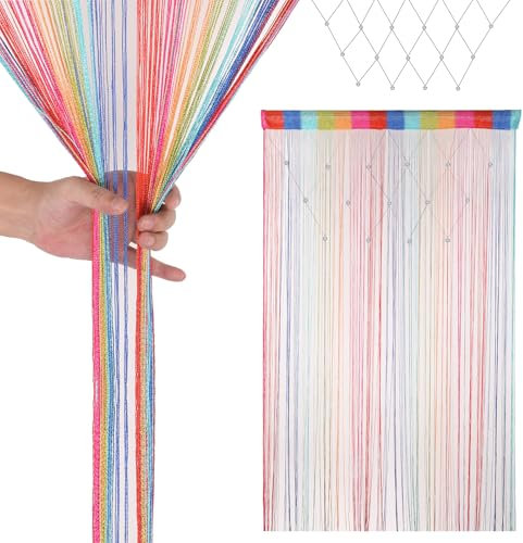 Trimming Shop Glitter Beaded String Curtains Polyester Fly Screen Room Divider Fringe Panel Spaghetti Tassel Curtain Decorative for Doorway, Windows & Event Decoration, 200cm x 100cm, Multi