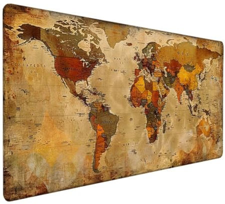 Mauspad XXL 1000x500x3mm, Groß Gaming Mauspad Design Vernähte Kanten, Wetterfest Anti Rutsch Mousepad PC Laptop verbessert Präzision und Geschwindigkeit für Home Office Karte Weltkarte E - P