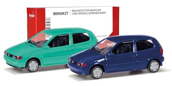 Herpa Modellbausatz MiniKit VW Polo 2-Türig, 2er Set, Pistazie/Chagallblau, Miniatur im Maßstab 1:87, Sammlerstück, Kit für Modellbau, Kunststoff