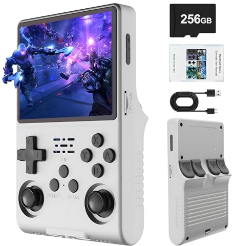 R40S PRO Retro Gaming Console, 30000+ HD Games Handheld Game Console, 3800mAh Rechargeable Mini Retro Video Console with 256GB TF Card, Portable Pocket Arcade (White)