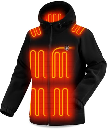 OCQOCQ Heated Jacket for Men with 15 Heating Zones, Soft Fleece Heated Hoodie Jacket, Lightweight Electric Coat Outerwear for Winter Outdoor