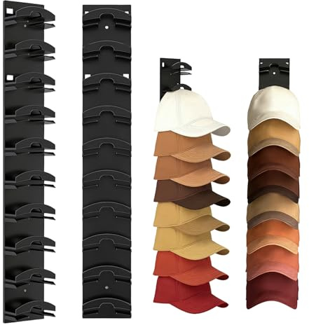 Jerhyun 2 Pezzi Porta Cappelli, Appendi Cappelli da Parete Adatto per Armadi, Porte e Camere Letto (Nero)