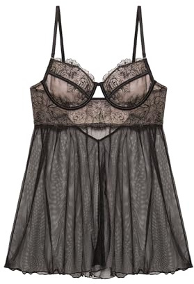 YAMAMAY - Babydoll con Ferretto Donna Nero Linea Malena