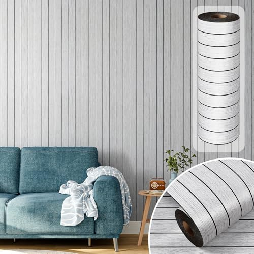 Decotalk Spesso Pannelli Decorativi per Pareti 3D Legno Grigio 30X300cm Carta da Parati Adesiva Muro 3D per Cucina Lavabile Acustici PVC Rotolo Pannelli Adesivi per Pareti per Case Ufficio Studio
