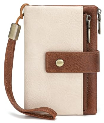 CHAOFANXI Portefeuille Femme Grand Format,Portefeuille pour Femme Cuir PU Vintage Porte Monnaie RFID Blocage, Porte Feuille pour Femme avec Multi Cartes et éclair Poche à Monnaie (Marron & Blanc)