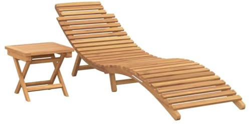 QJBSAVVA Lettino prendisole con tavolino, sdraio pieghevole da giardino in legno massello teak, moderno lettino in legno per terrazza e giardino, sdraio ergonomico, marrone, 198 x 55 x 58,5 cm