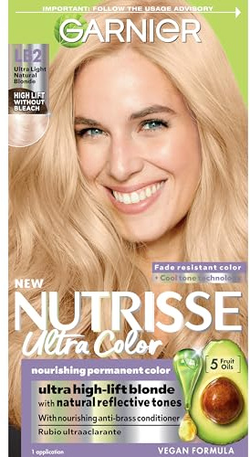 Garnier Nutrisse Ultra Color Hair Color, Permanent Hair Dye for Up to 8 Weeks of Bold, Vibrant, Fade-Resistant Results, Vegan & Cruelty-Free, LB2 Ultra Light Natural Blonde (Pina Colada), 1 Count