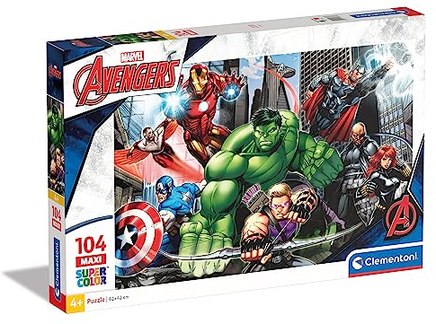 Clementoni 23688 Maxi Avengers Assemble – Puzzle 104 Teile ab 4 Jahren, farbenfrohes Kinderpuzzle mit extra großen Puzzleteilen, Geschicklichkeitsspiel für Kinder