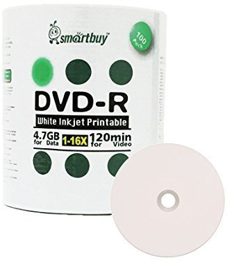 Smart Buy - Juego de 100 Discos DVD-R de 4,7 GB, 16 Unidades, Color Blanco, para Impresora de inyección de Tinta, 100 Unidades, 100 Discos