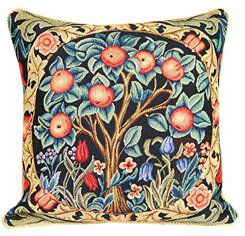 Signare Tapestry Cushion Cover 18 x18 inches 45cm x 45cm Decorative Sofa Cushions with Tree of Life and Orange Tree by William Morris (Orange Tree, CCOV-ART-MORRIS-1)