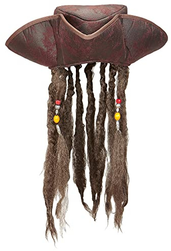 W WIDMANN MILANO Party Fashion 09644 - Chapeau de pirate, avec cheveux, tricorne, aspect cuir, marron, pirate, accessoire, accessoires, carnaval, fête à thème