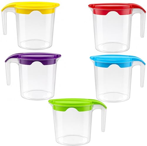 3 x Plastic Jug 1 Litre Fridge Door Water Jug - Milk Storage Contanier Pitcher Juice Jugs with Lid (Set-3)
