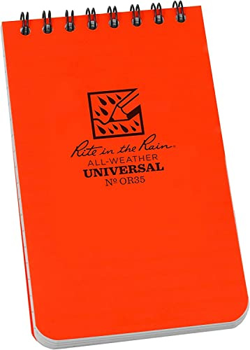 Rite in the Rain Wetterfestes Top Spiral-Notizbuch, 7,6 x 12,7 cm, orangefarbener Einband, universelles Muster (Nr. OR35) | Rite In The Rain Allwetter-Spiralbuch, Orange, 7,6 x 12,7 cm