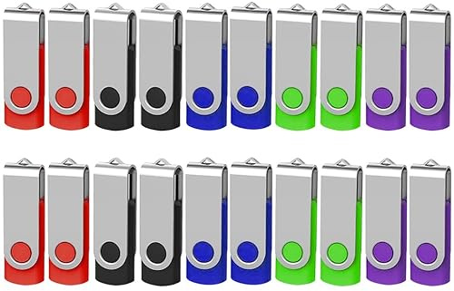 AreTop USB Stick 2GB 20 Stück, 360° drehbar USB 2.0, 20 Farben | 360° drehbarer Metall-Schutz, USB 2.0 Plug-and-Play, inklusive Lanyards, kompatibel mit PC/Laptop/Tablet/Auto/TV
