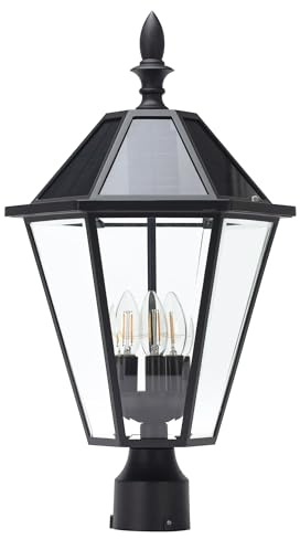 LUTEC 12513LE4-SL-Head LED Post Solar Light Outdoor, Dusk to Dawn Vintage Street Lights for Lawn Patio Yard Pathway Garden Mount (Base Not Included)