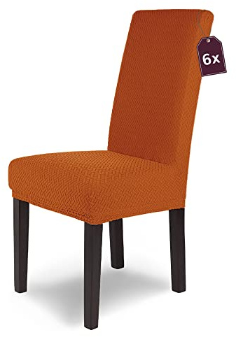 SCHEFFLER-Home Stuhlhussen Stretch Luna - Orange 6er Set - Elastische Flanell Stuhlabdeckungen für Schwingstühle - Samt Überzieher mit Gummiband